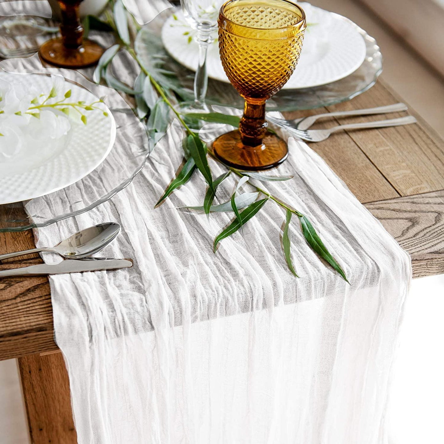 35x157 inch Gauze Table Runner For Wedding Rustic Boho Wedding Table Decor - If you say i do