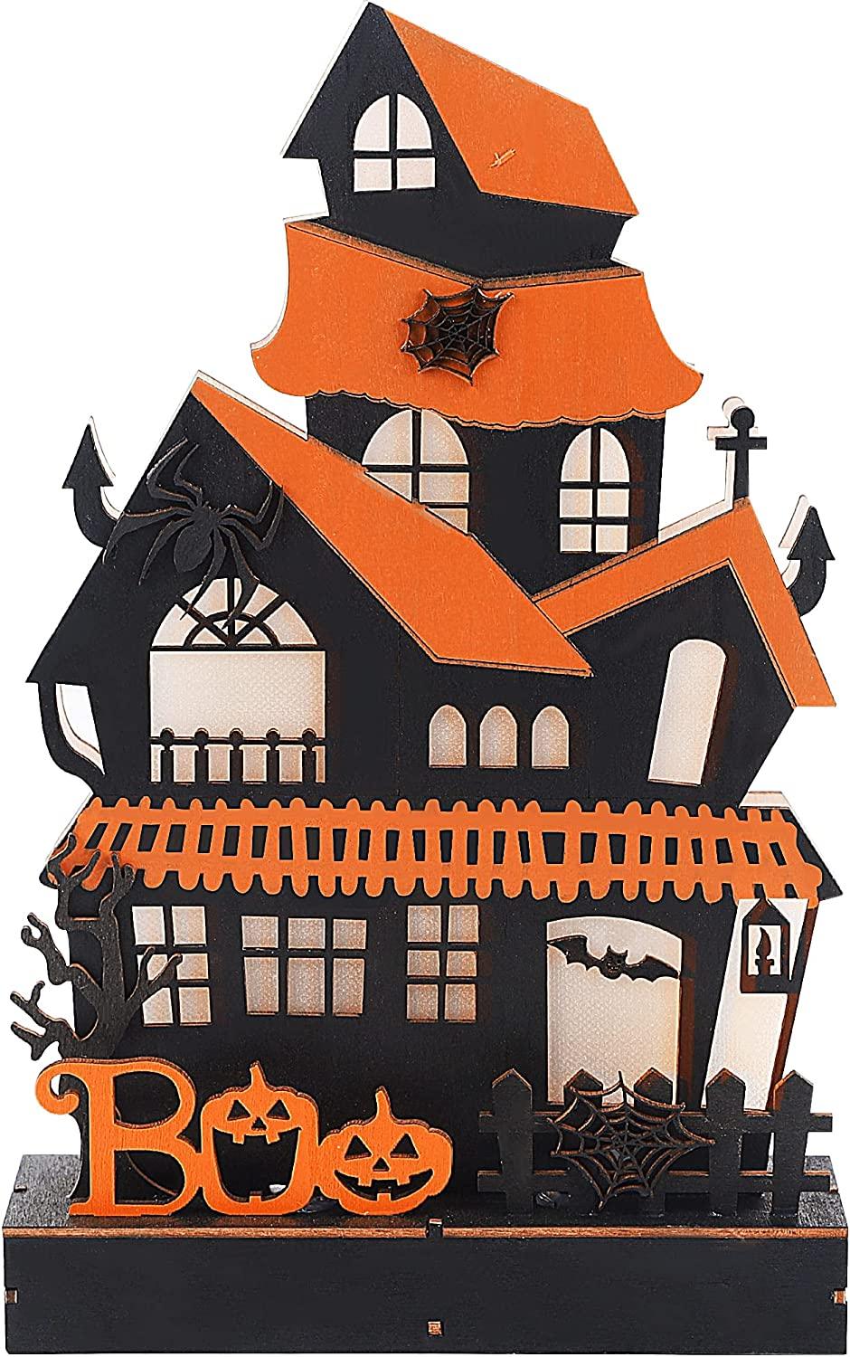 Home Halloween Tabletop Decoration, Wooden Lighted Pumpkin House Decoration - If you say i do