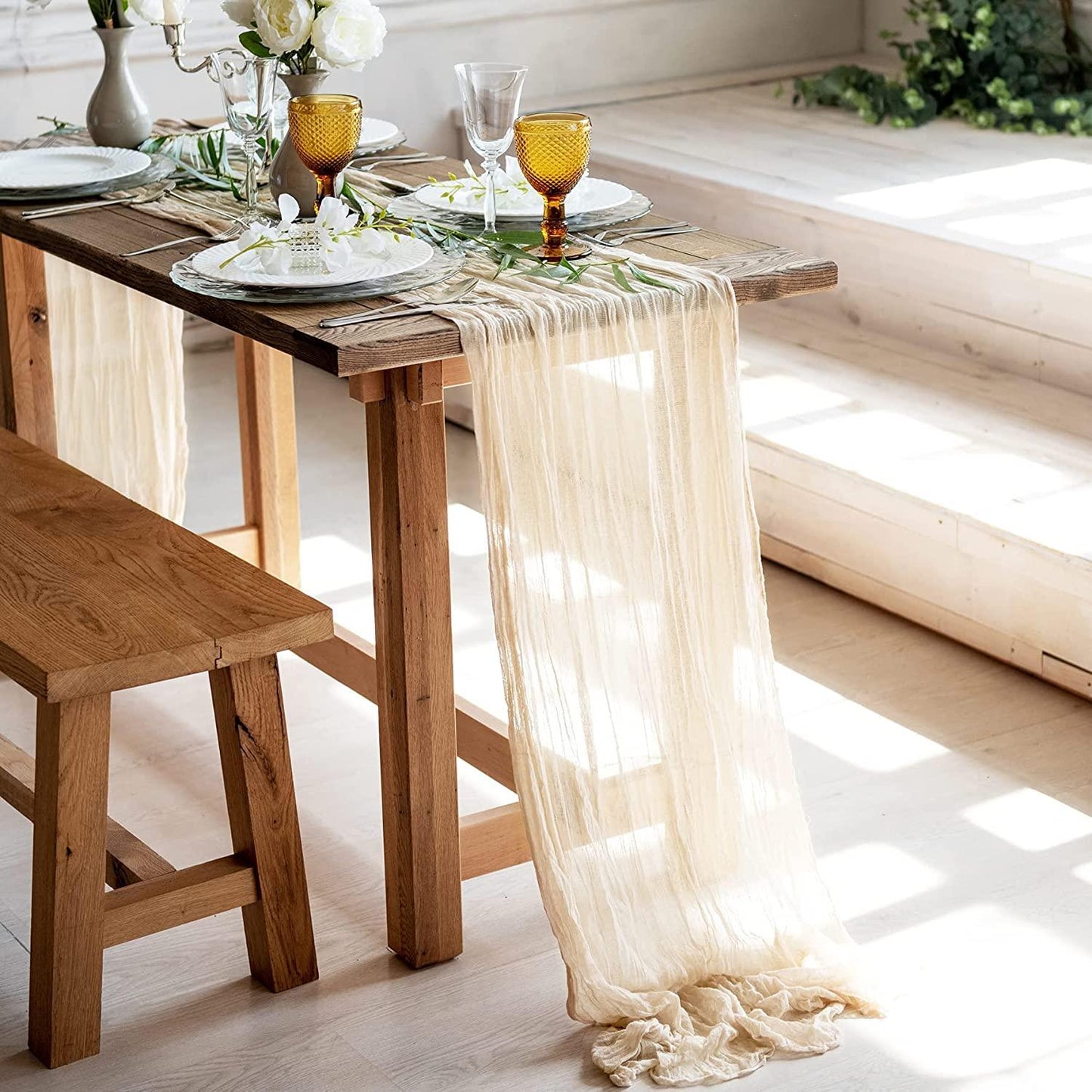 35x157 inch Gauze Table Runner For Wedding Rustic Boho Wedding Table Decor - If you say i do