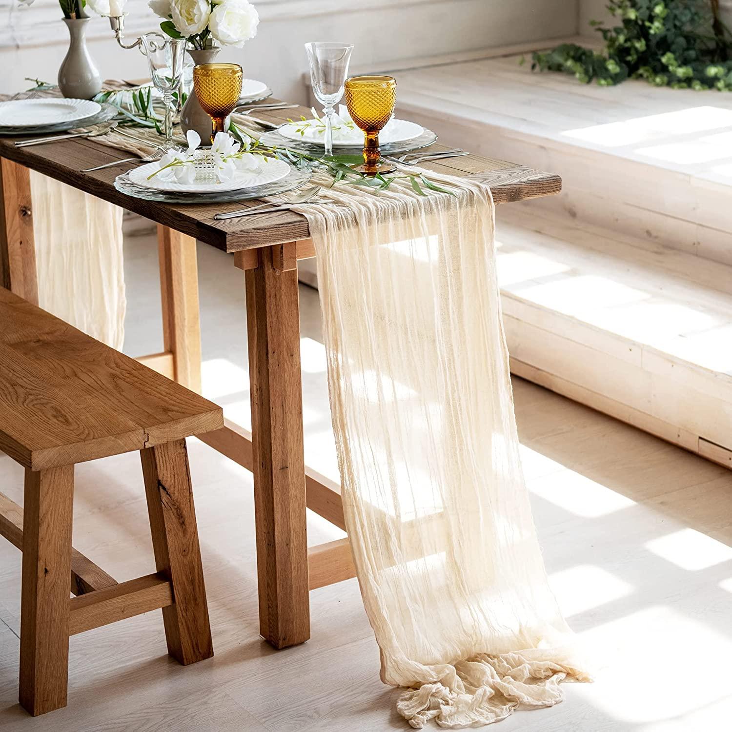 35x157 inch Gauze Table Runner For Wedding Rustic Boho Wedding Table Decor - If you say i do