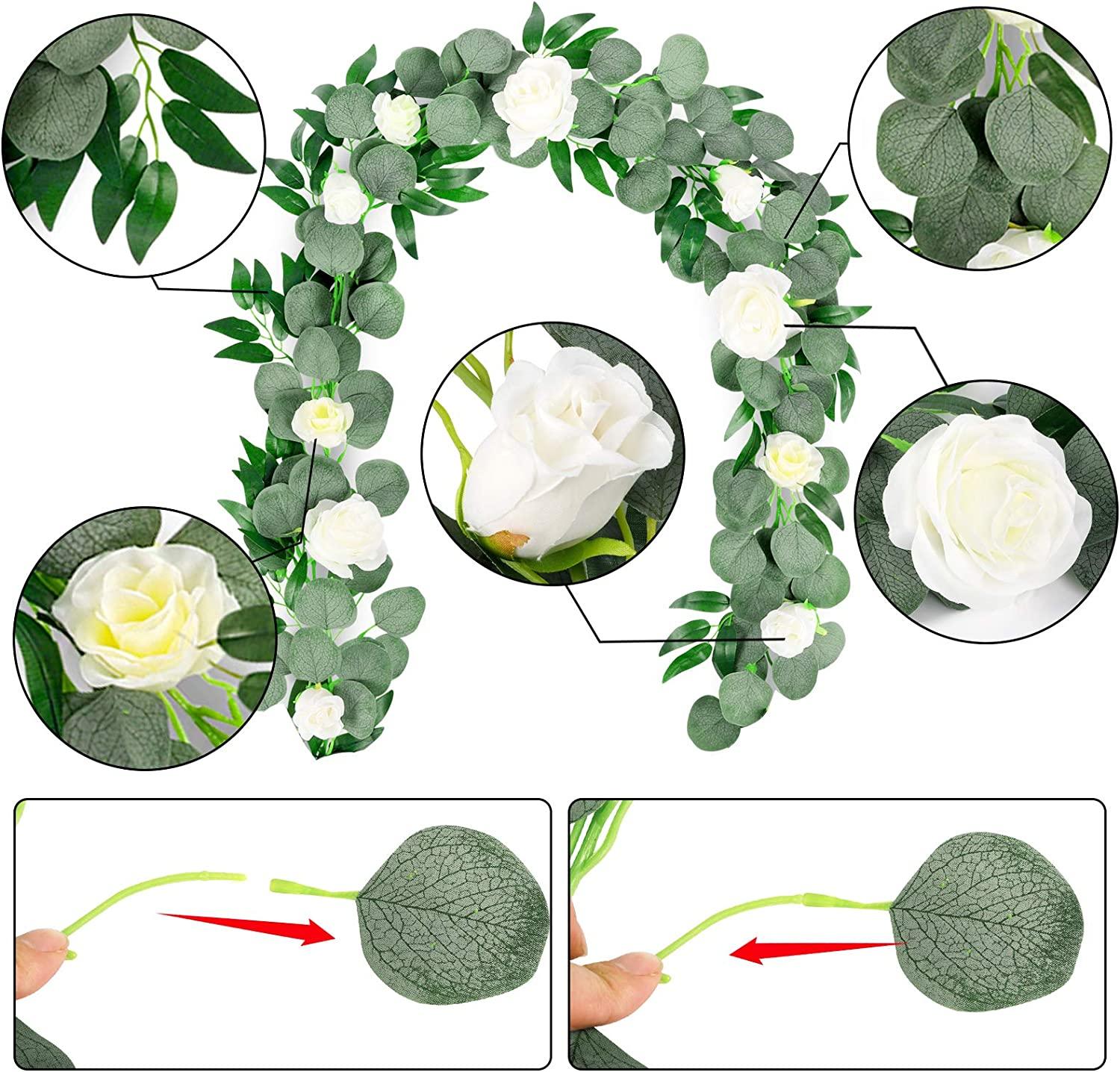 Willow Eucalyptus Garlands with Flowers, Eucalyptus Garland with Artificial Silk Rose Flower Vine - If you say i do