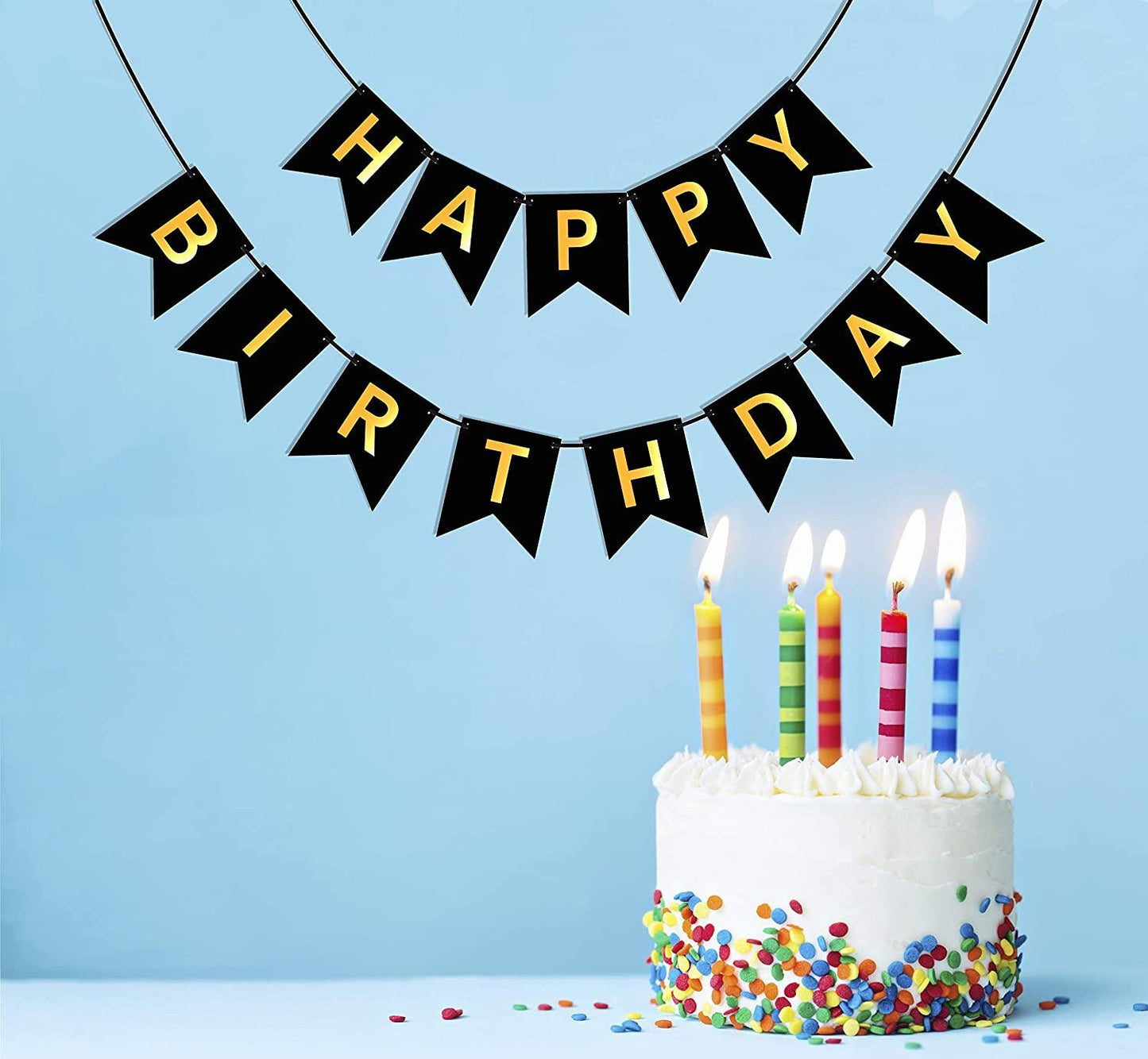 Happy Birthday Banner 6.5&4.5 inches Happy Birthday Bunting Banner with Shiny Gold Letters - If you say i do