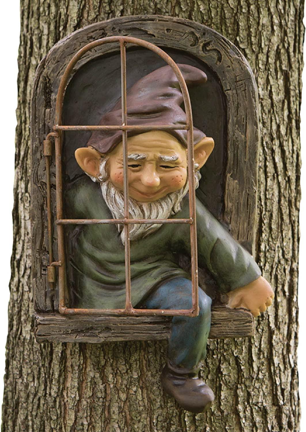 Elf Out The Door Tree Hugger, Statue de nain de jardin féerique
