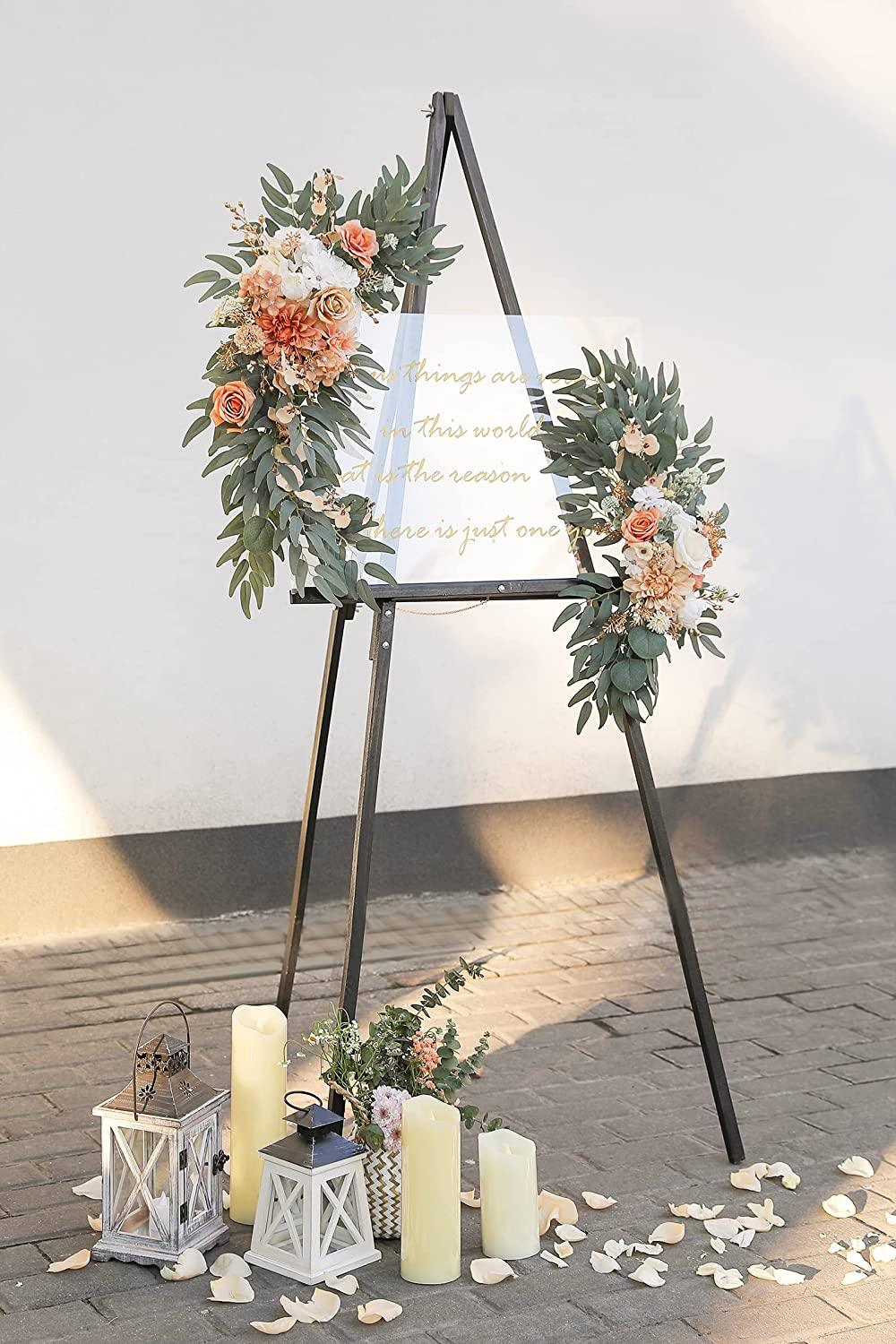 2pcs Floral Wedding Arch Flowers Swags Kit for DIY Artificial Peony Greenery Arrangements Party Welcome Ceremony - If you say i do
