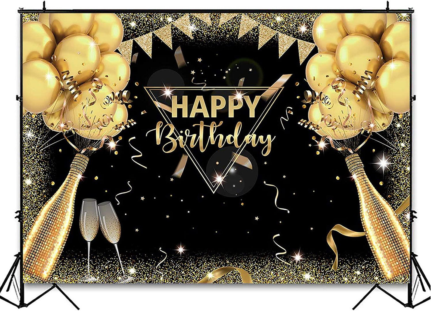 Black Gold Birthday Backdrop for Adult Men Woman Party Decorations Surprise Balloon - If you say i do