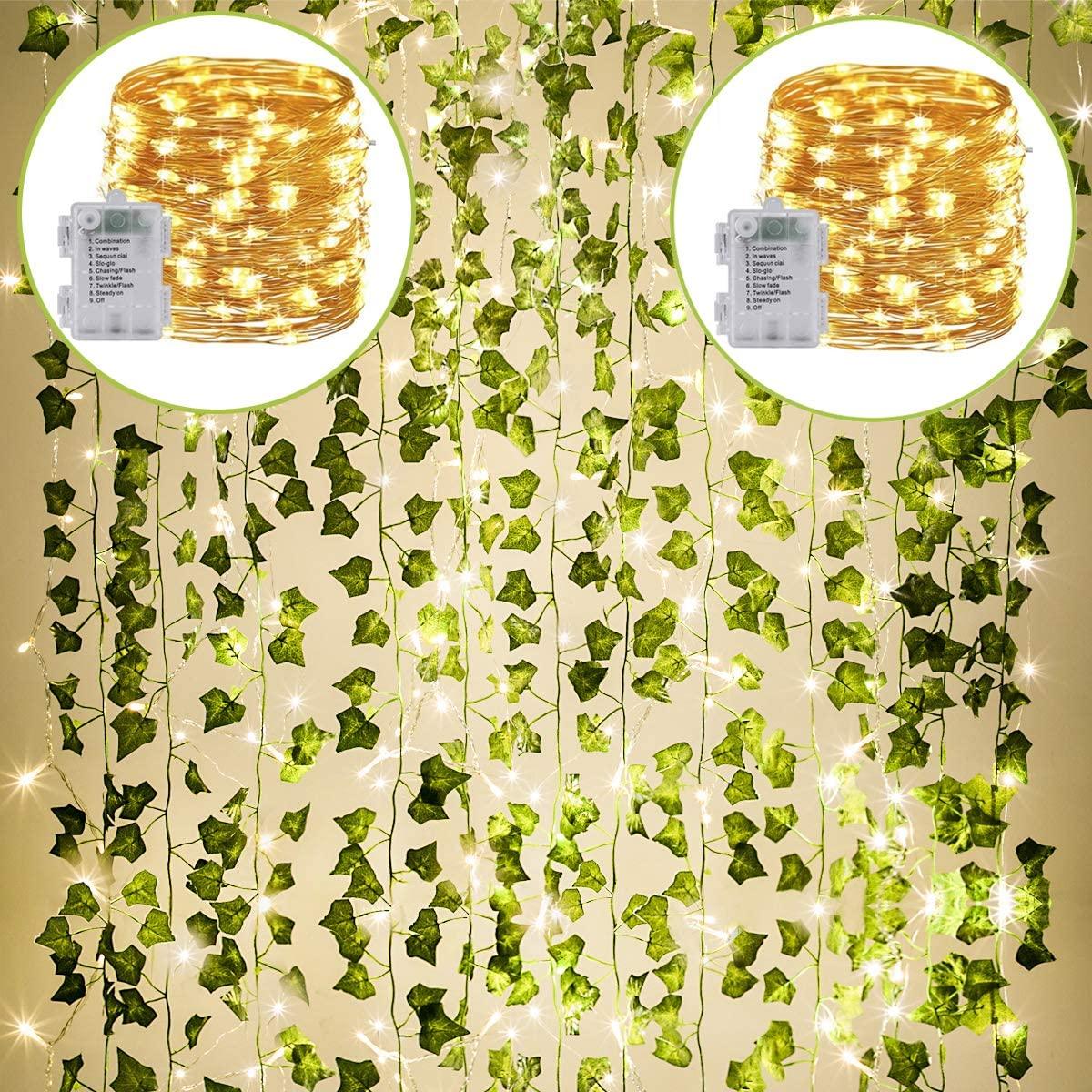 24Pack Artificial Ivy Garland Fake Plants with 160 LED String Light for Wedding Party Garden Outdoor Greenery Wall Decoration - If you say i do