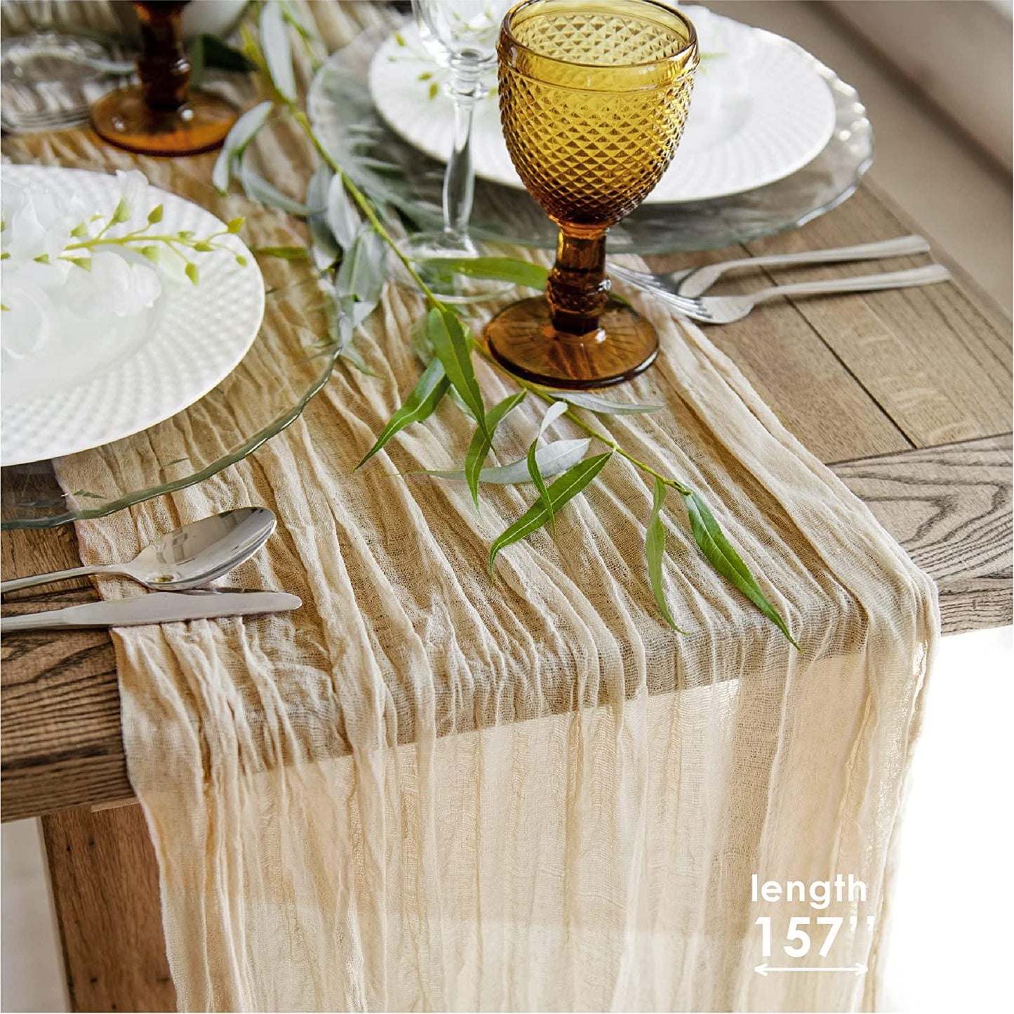 35x157 inch Gauze Table Runner For Wedding Rustic Boho Wedding Table Decor - If you say i do