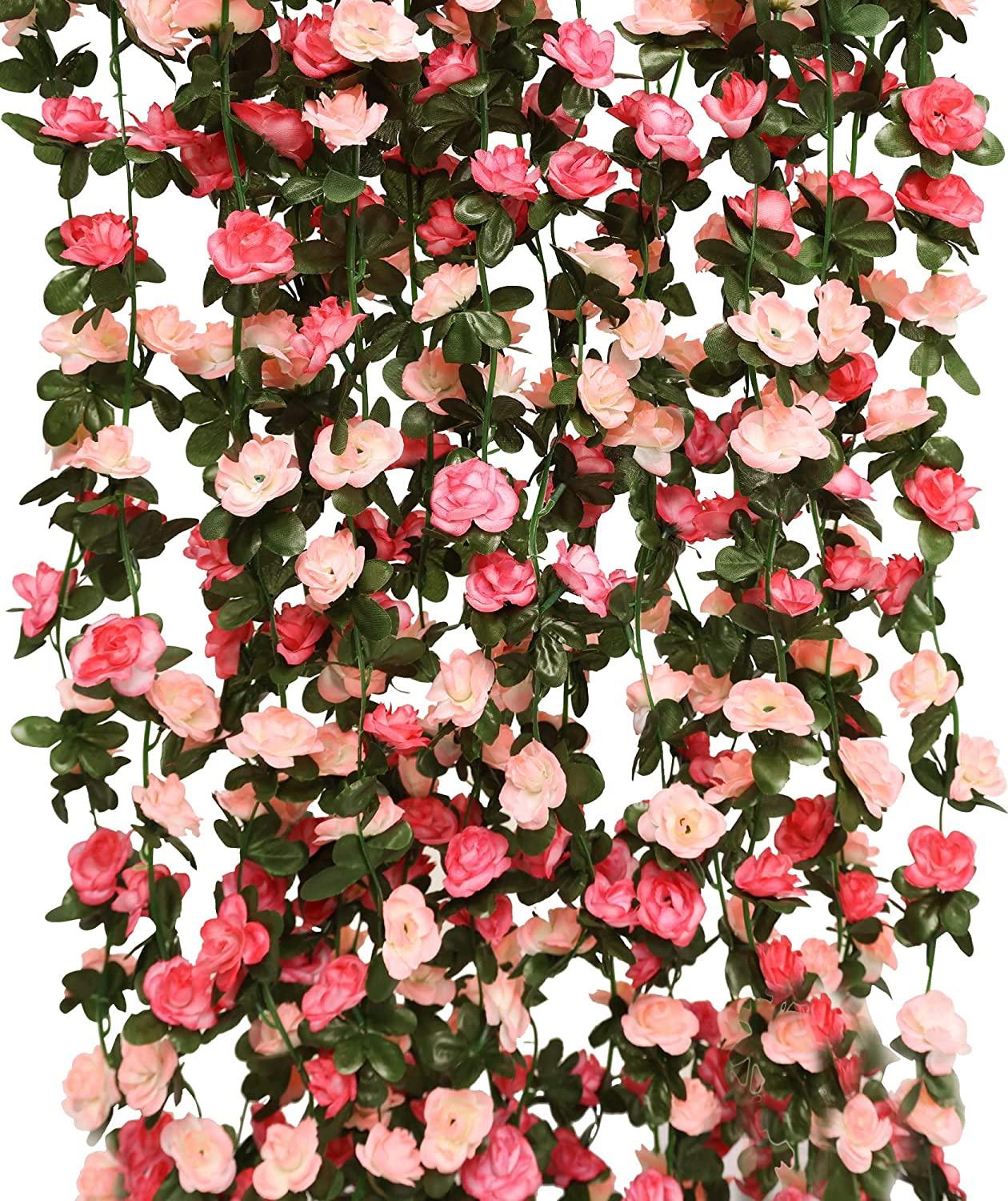 8pcs 65.6Ft Flower Garland, Fake Rose Vine Artificial Flowers Ivy