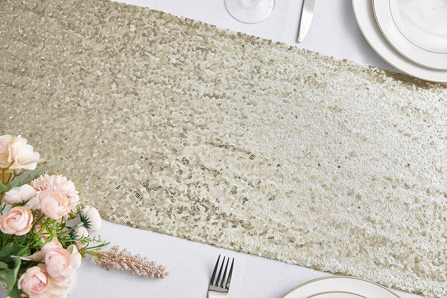 12x72 Inch Sequin Table Runner Glitter Table Runner for Party, Wedding, Bridal Baby Shower, Event Decorations - If you say i do