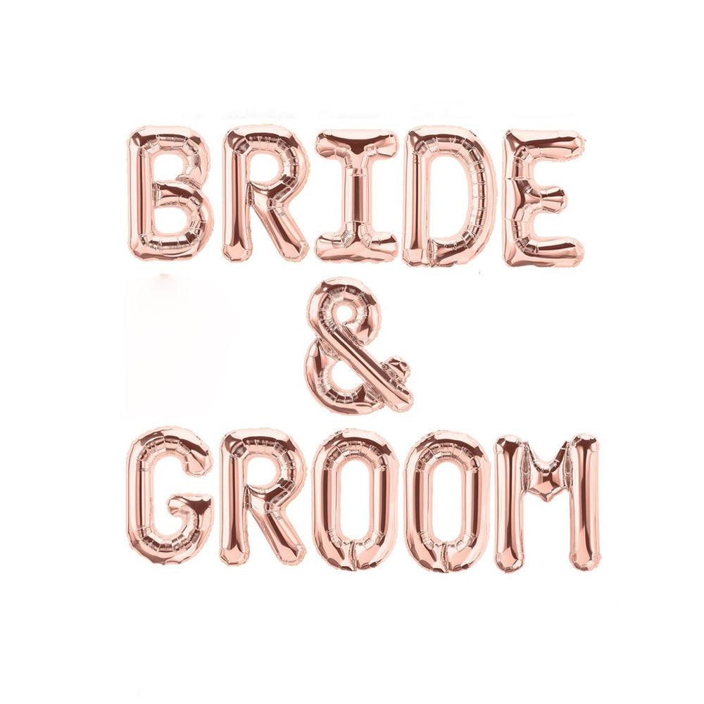BRIDE & GROOM Letter Balloon Banner - Gold, Rose Gold and Silver Wedding Decorations - DIY Engagement Party Decorations - If you say i do