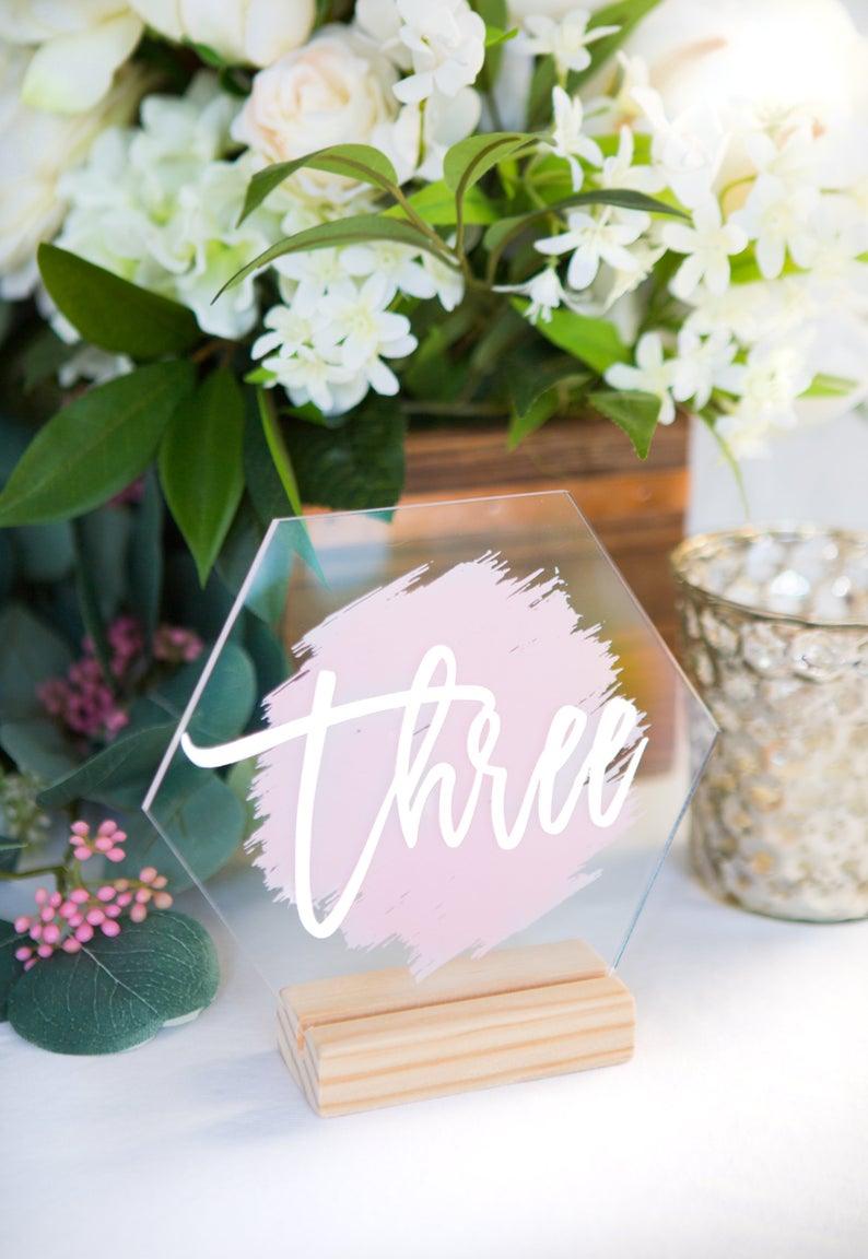 Acrylic Painted Table Numbers, Back Painted Acrylic Wedding Table Number Sign - If you say i do