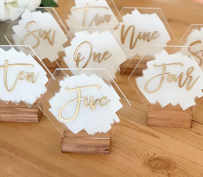 Acrylic Painted Table Numbers, Back Painted Acrylic Wedding Table Number Sign - If you say i do
