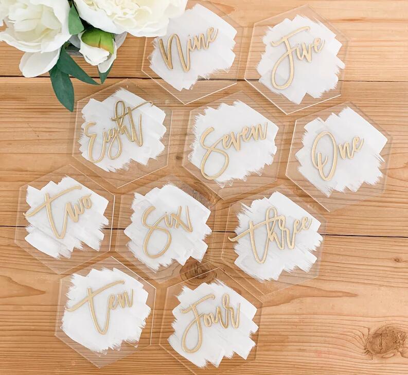 Acrylic Painted Table Numbers, Back Painted Acrylic Wedding Table Number Sign - If you say i do