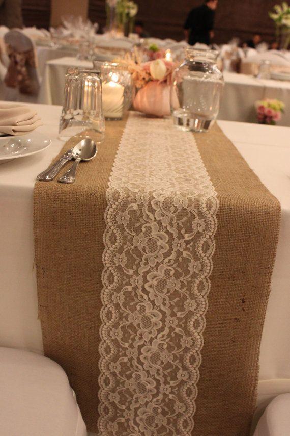 72 Inch Burlap Lace Table Runners Wedding Table Runner - Rustic Table Runner Natural Centerpieces Runners for Party Birthday Decor - If you say i do