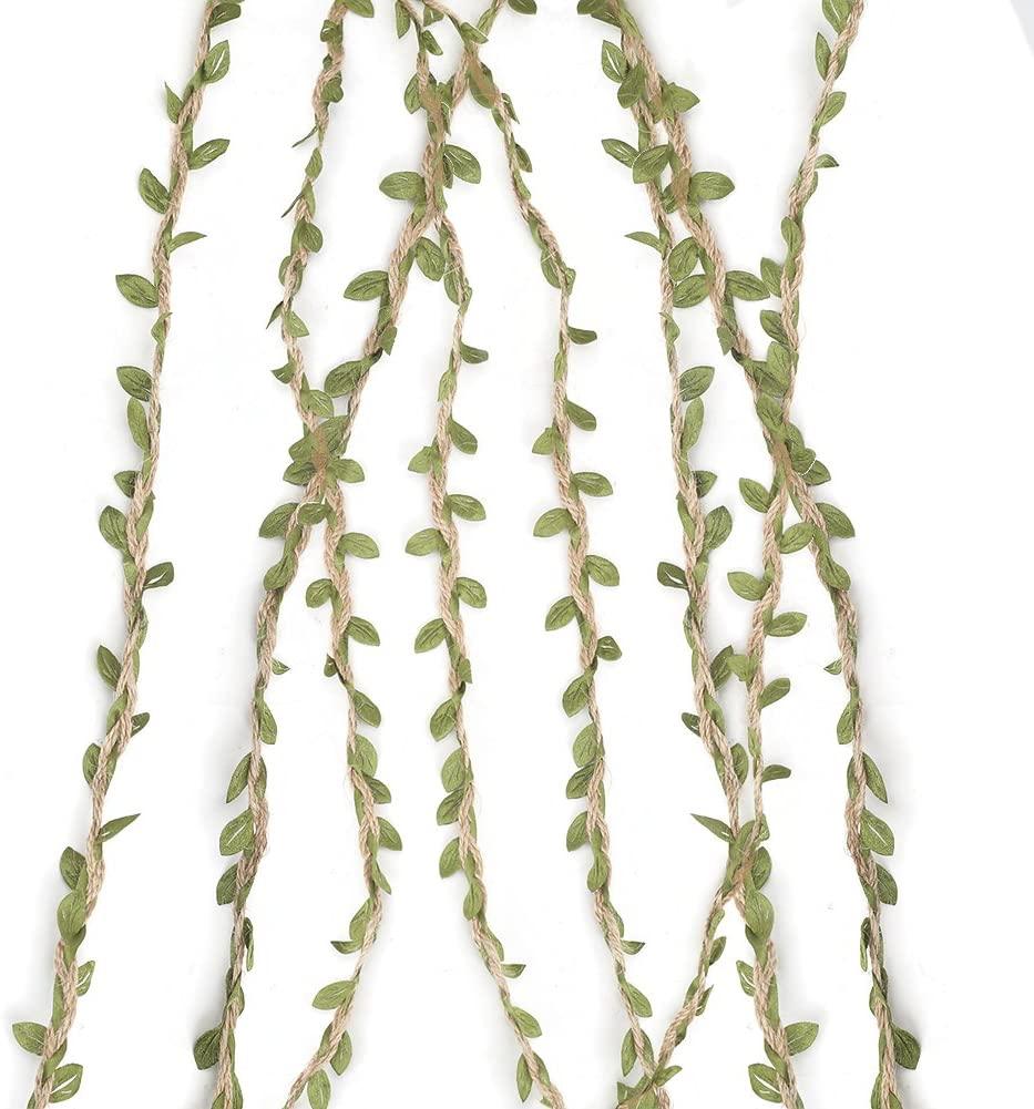 66Ft Natural Jute Twine, 5MM Burlap Leaf Ribbon with Artificial Vine Green Leaves for Wedding Decorations Home Garden - If you say i do