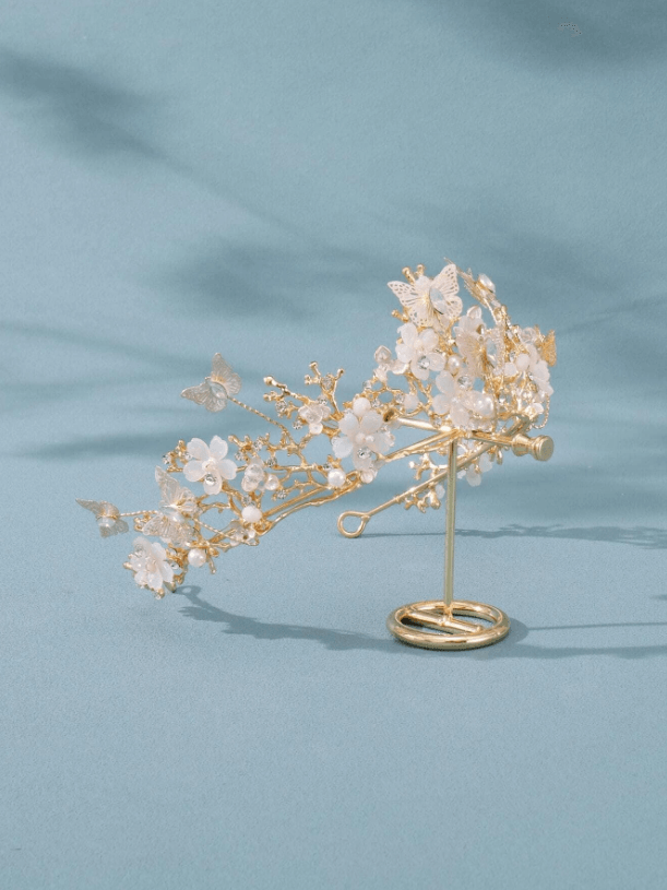 Faux Pearl & Flower Decor Crown Design Bridal Headband - If you say i do