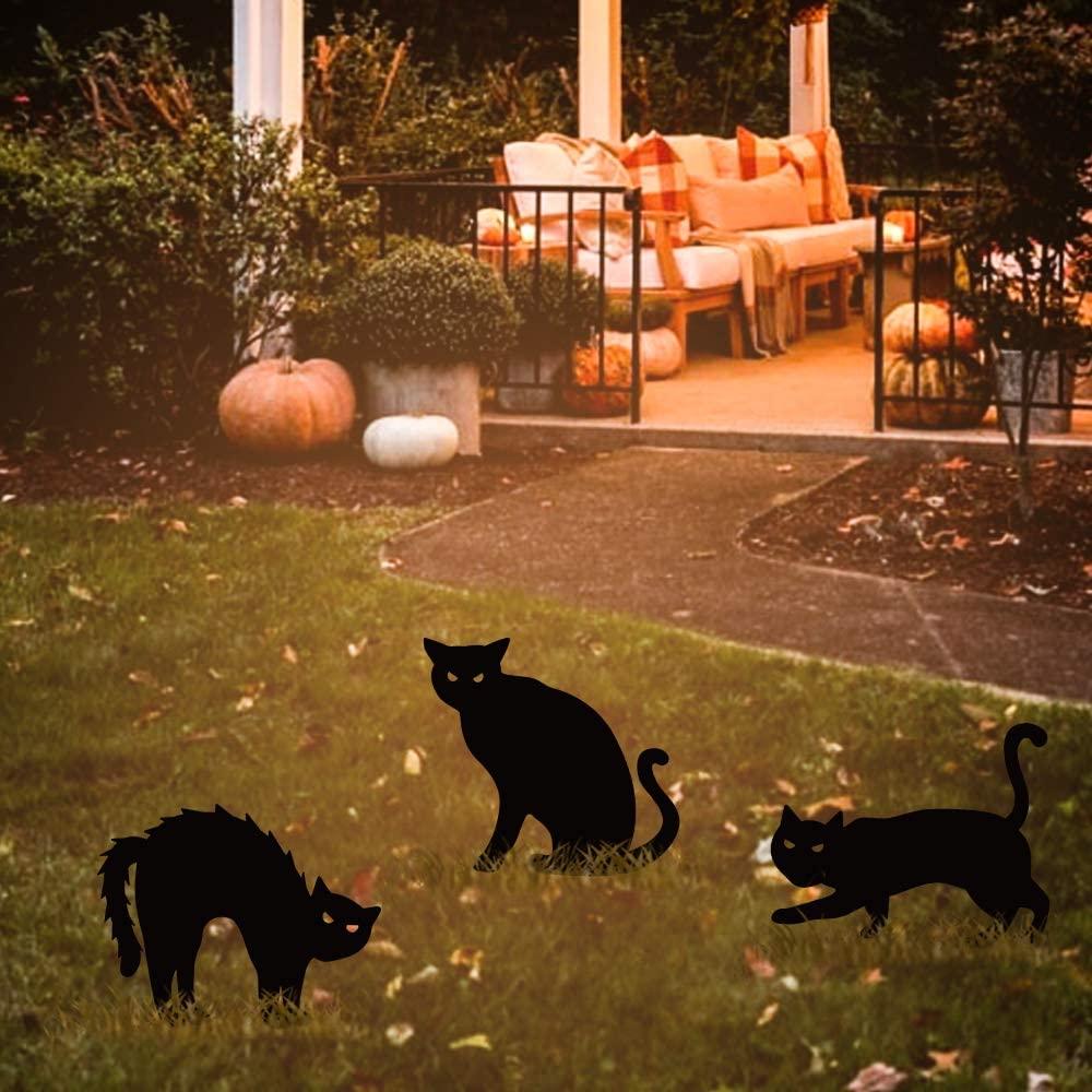 Halloween Decorations Outdoor, 3 Black Cat Silhouette Yard Signs, Scary Family Home Front Yard Party Plastic Decor - If you say i do