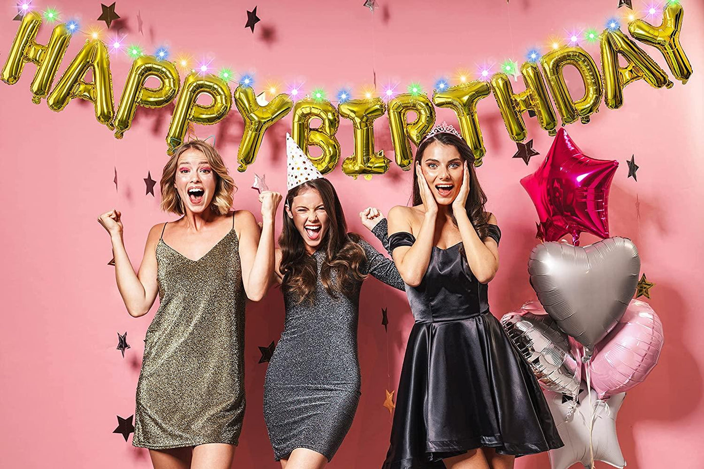 Happy Birthday Banner Decorations (Gold-LED), Balloons Party Sign Lights Banners, Foil Party, Balloon Letters Decoration Signs - If you say i do