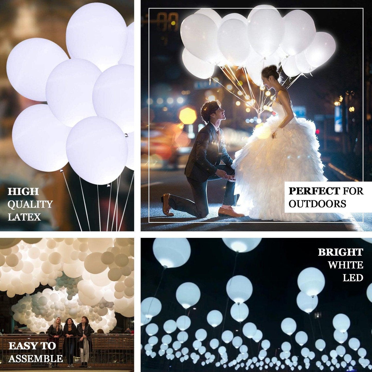 100 Pack | 12'' White Latex LED Light Up Balloons Glow Party Decor Ideas - If you say i do