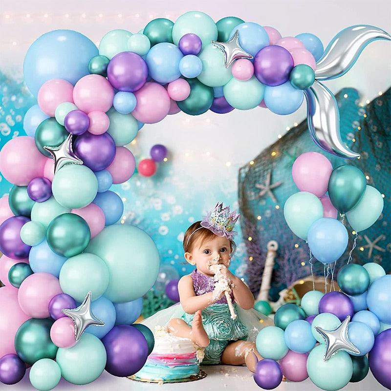 120pcs Macaron Purple Green Blue Latex Balloons Mermaid Arche Ballon Anniversaire Happy Birthday Globos Party Decoration Girl Arch Kit - If you say i do