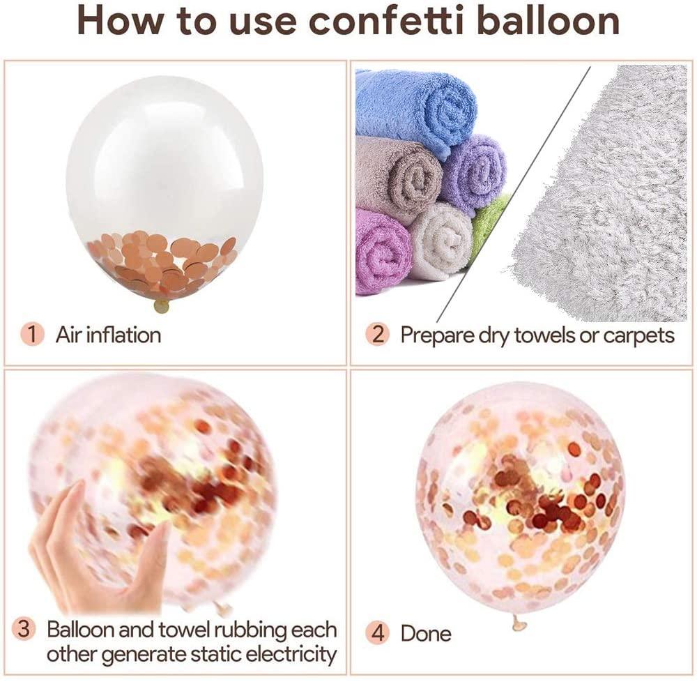 Rose Gold Confetti Latex Balloons, 60 pcs 12 inch White Metallic Gold Party Balloon with 33 Ft Rose Gold Ribbon for Birthday Wedding - If you say i do