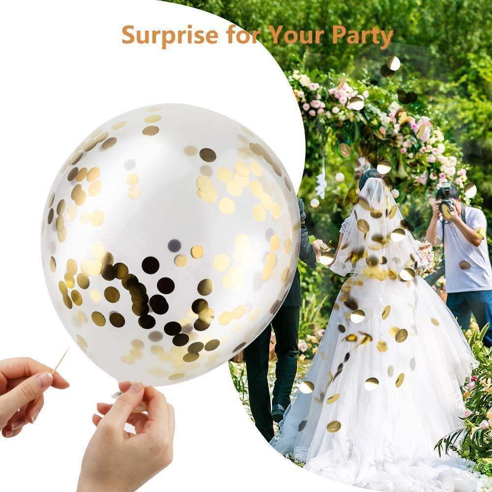 Rose Gold Confetti Latex Balloons, 60 pcs 12 inch White Metallic Gold Party Balloon with 33 Ft Rose Gold Ribbon for Wedding - If you say i do
