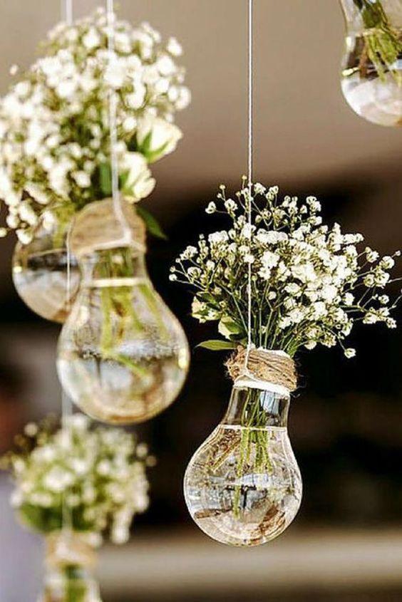 hanging plant bulbs Rustic Baby's Breath Wedding Hanging Decorations with Light Bulbs
