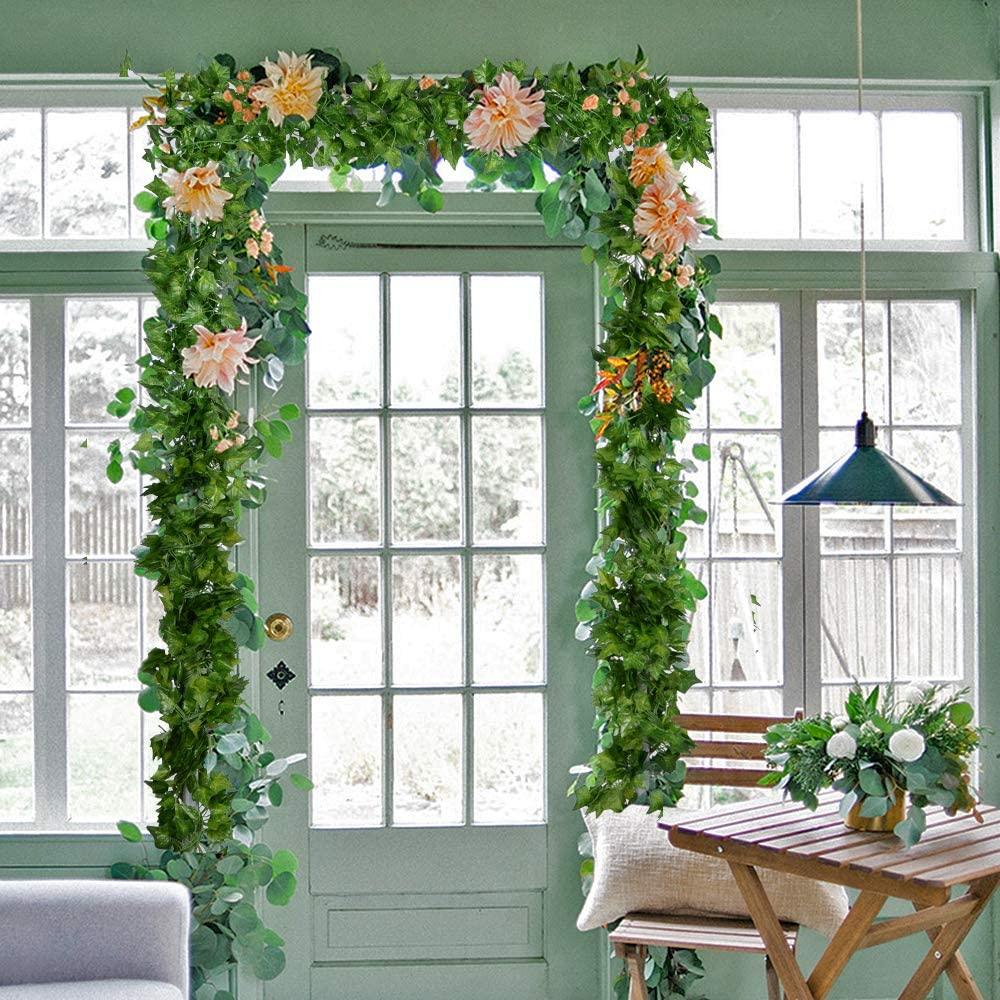 12 Strands Artificial Ivy Leaf Plants Vine Hanging Garland Fake Foliage Flowers Home Kitchen Garden Office Wedding Wall Decor, 84 Feet, Green - If you say i do