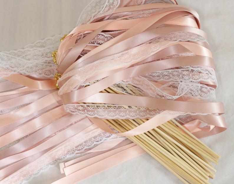 Wedding Wands with Two Satin Ribbon and One Lace Ribbon, Handmade Party Wand Streamers - If you say i do