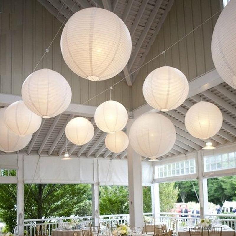 8 Inch White Paper Lanterns with LED Lights