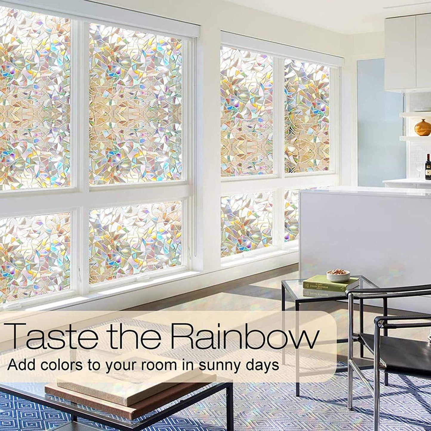Window Privacy Film, Rainbow Window Clings, 3D Decorative Window Vinyl, Stained Glass Window Decals, 17.5 x 78.7 inches - If you say i do