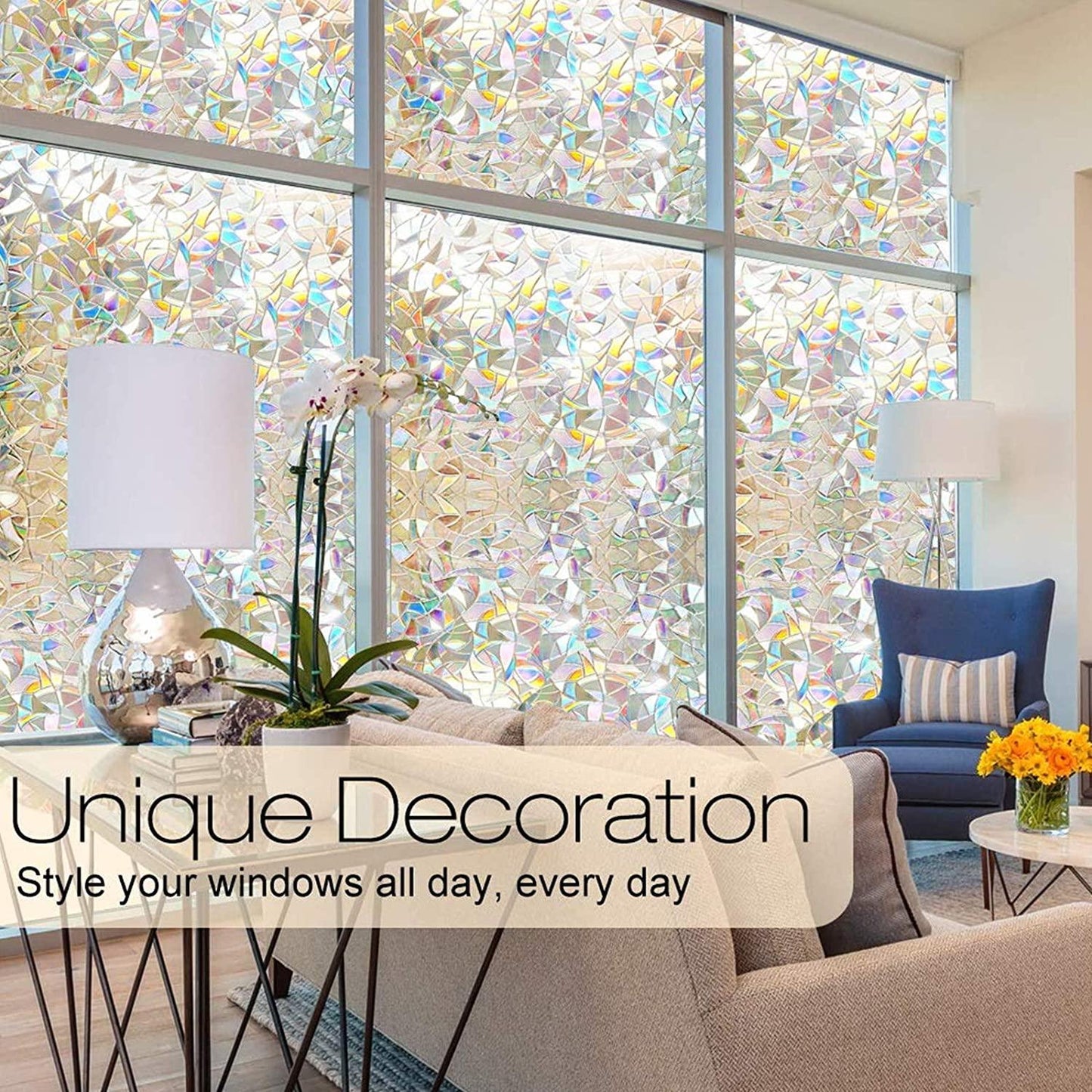 Window Privacy Film, Rainbow Window Clings, 3D Decorative Window Vinyl, Stained Glass Window Decals, 17.5 x 78.7 inches - If you say i do