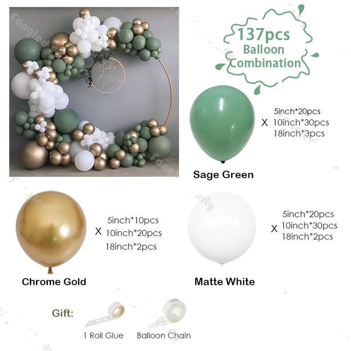 137pcs Sage Green White Chrome Gold Ballon Garland Arch Latex Balloons Wedding Baby Shower Birthday - If you say i do
