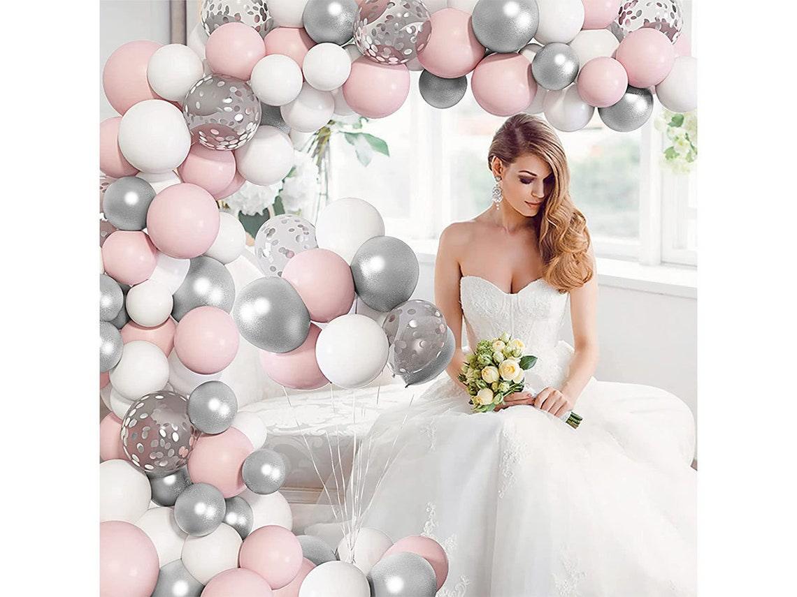 103Pcs Pink Silver Balloons Arch Garland Kit,Light Pink Silver White Confetti Balloons - If you say i do