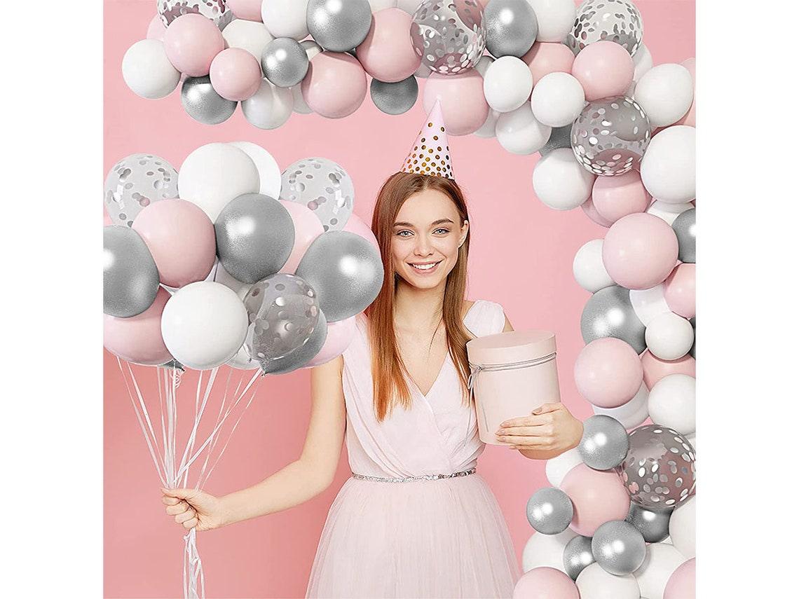 103Pcs Pink Silver Balloons Arch Garland Kit,Light Pink Silver White Confetti Balloons - If you say i do