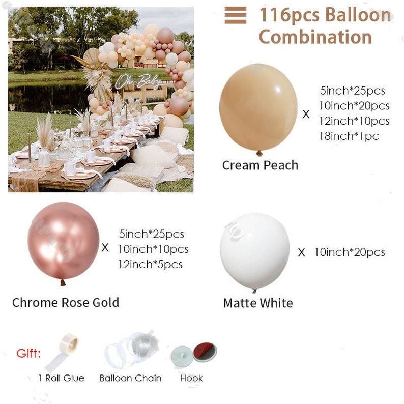 116pcs Cream Peach Matte White Chrome Rose Gold Balloon Garland Arch Boho Wedding Decorations - If you say i do