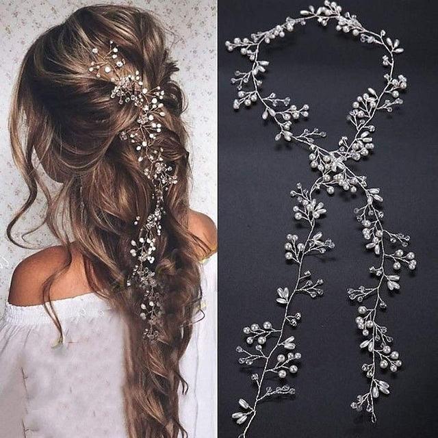 Bridal Rose Gold and Gold Silver Extra Long Pearl and Crystal Beads Bridal Hair Vine Wedding Head Piece Bridal Hair Accessories - If you say i do