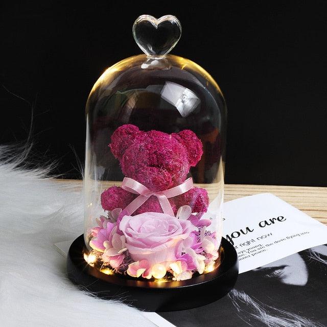 Eternal Preserved Fresh Rose Lovely Teddy Bear Molding Led Light In A Flask Immortal Rose Valentine's Day Mother's Day Gifts - If you say i do