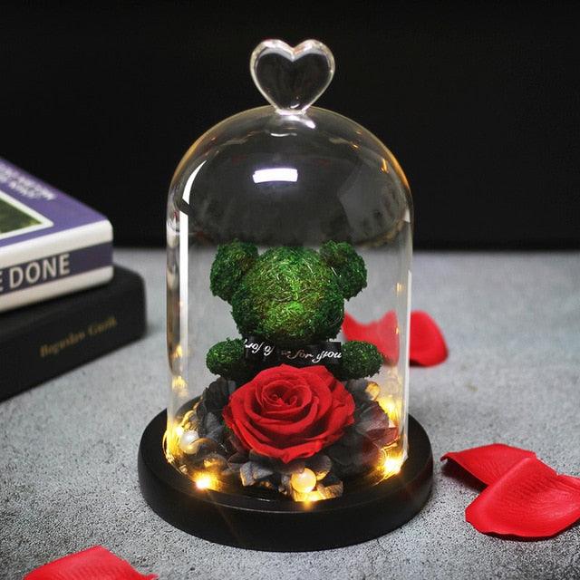 Eternal Preserved Fresh Rose Lovely Teddy Bear Molding Led Light In A Flask Immortal Rose Valentine's Day Mother's Day Gifts - If you say i do