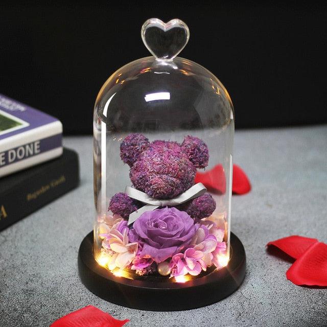 Eternal Preserved Fresh Rose Lovely Teddy Bear Molding Led Light In A Flask Immortal Rose Valentine's Day Mother's Day Gifts - If you say i do
