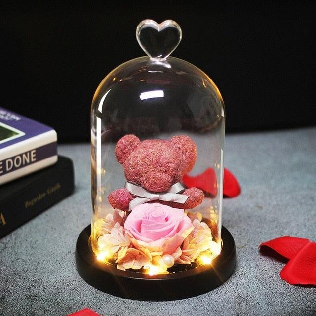 Eternal Preserved Fresh Rose Lovely Teddy Bear Molding Led Light In A Flask Immortal Rose Valentine's Day Mother's Day Gifts - If you say i do