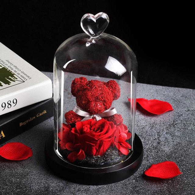 Eternal Preserved Fresh Rose Lovely Teddy Bear Molding Led Light In A Flask Immortal Rose Valentine's Day Mother's Day Gifts - If you say i do
