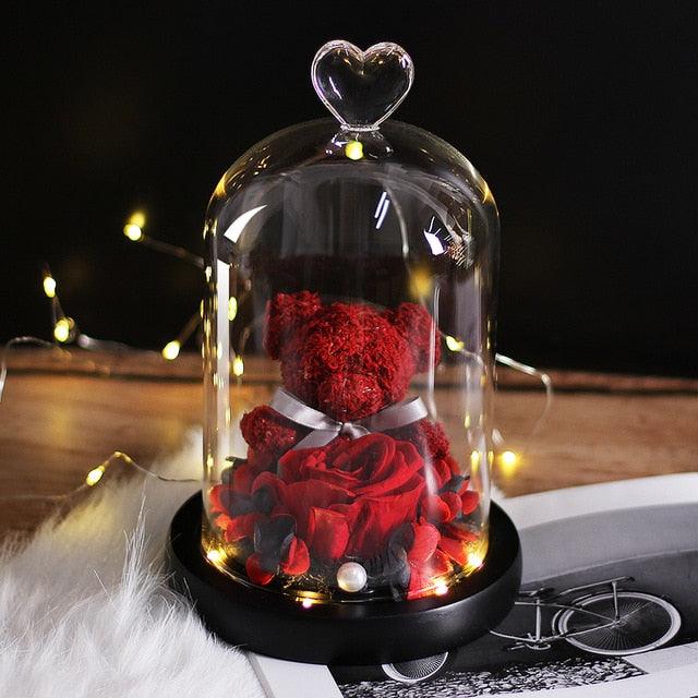 Eternal Preserved Fresh Rose Lovely Teddy Bear Molding Led Light In A Flask Immortal Rose Valentine's Day Mother's Day Gifts - If you say i do
