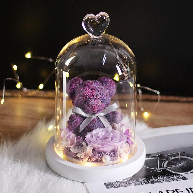 Eternal Preserved Fresh Rose Lovely Teddy Bear Molding Led Light In A Flask Immortal Rose Valentine's Day Mother's Day Gifts - If you say i do