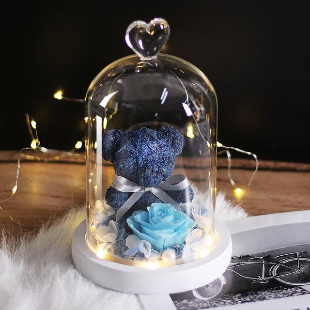 Eternal Preserved Fresh Rose Lovely Teddy Bear Molding Led Light In A Flask Immortal Rose Valentine's Day Mother's Day Gifts - If you say i do