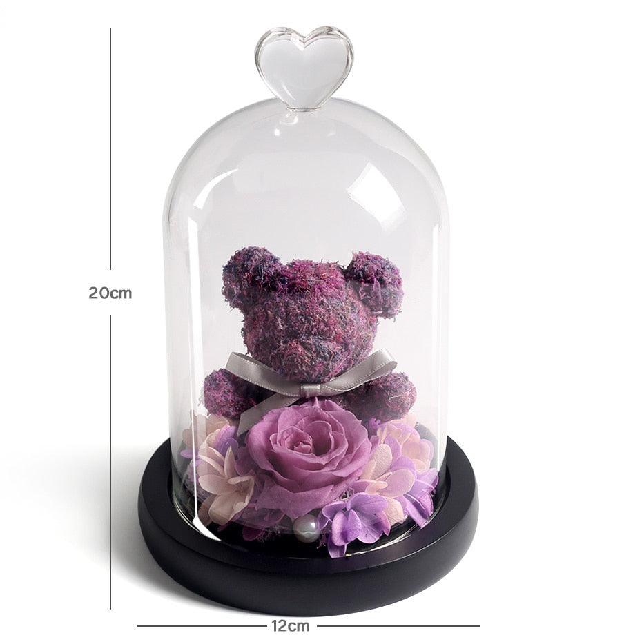 Eternal Preserved Fresh Rose Lovely Teddy Bear Molding Led Light In A Flask Immortal Rose Valentine's Day Mother's Day Gifts - If you say i do