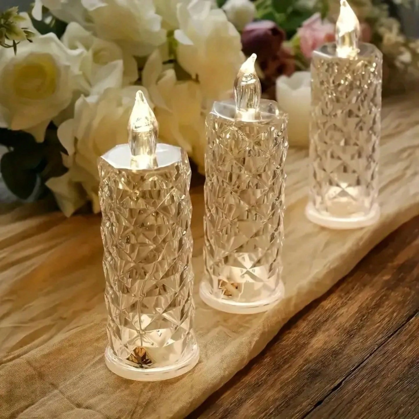 Rose Glow LED Flameless Candle Set, Battery Operated, Romantic Pillar Candles for Weddings & Events
