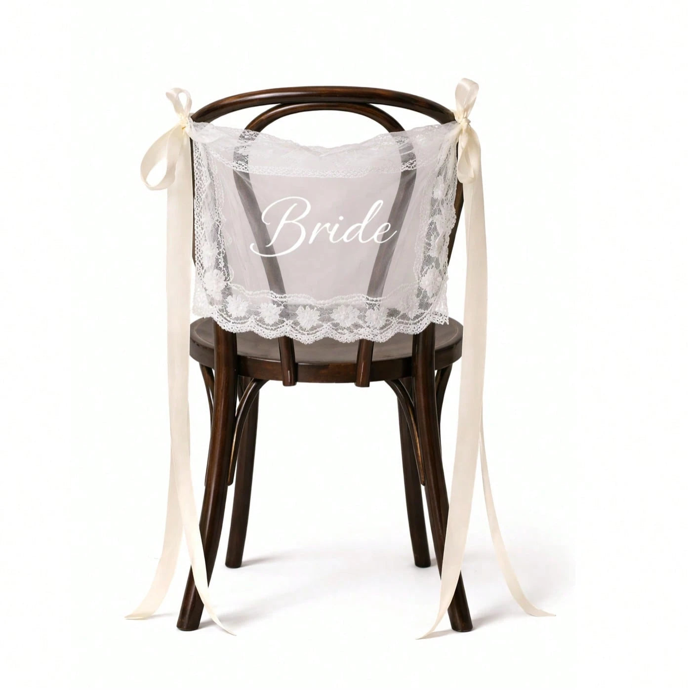 1 Set Bride & Groom/Newly Wedded Wedding Chair Signs - Elegant Lace Chair Back Decor With White Satin Ribbons, Romantic Outdoor Ceremony Reception Chair Sash, Rustic Garden Spring/Summer Wedding Decor, Newlywed Table, Wedding Party Decorations