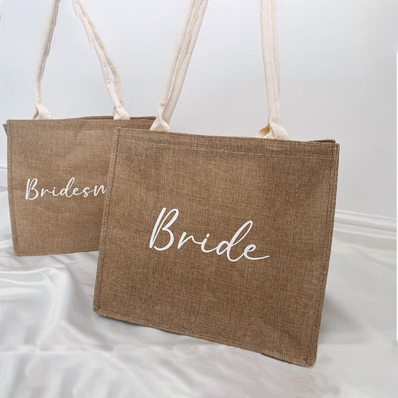 20PCS Personalized Burlap Tote Bag Reusable Wedding Welcome Bags with Handles for Beach Wedding, Bridal Shower Gift Bags