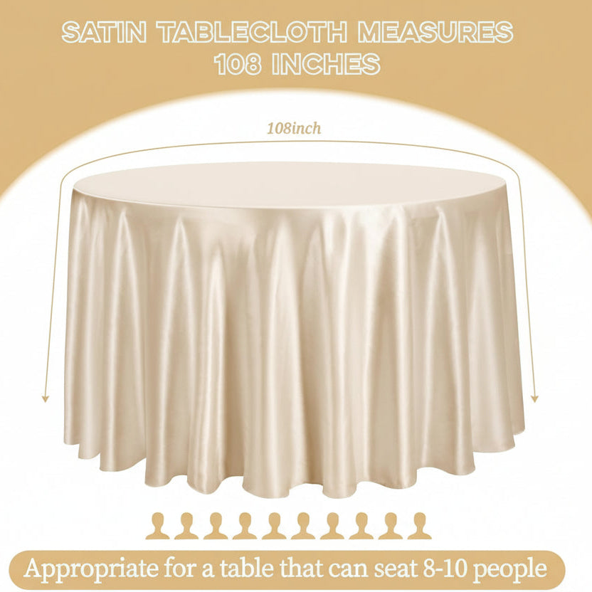 108 Inches Round Satin Tablecloths Champagne Round Satin Table Cover Wedding Table Decor for Wedding Banquet Table Decor